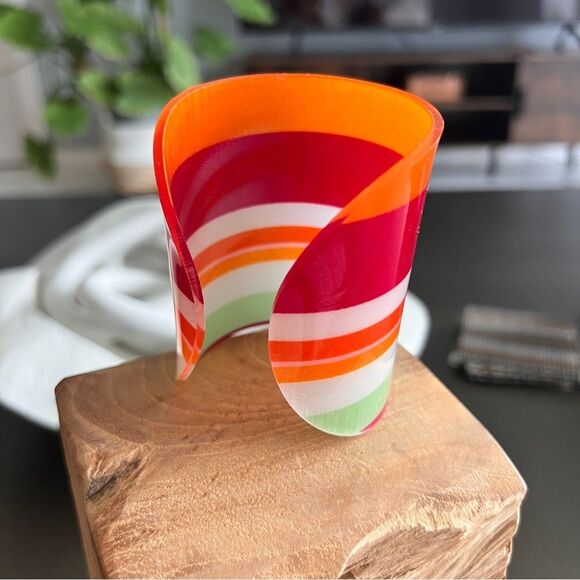 Vibrant Striped Resin Wide Cuff Bracelet Made In Italy - Picture 3 of 5